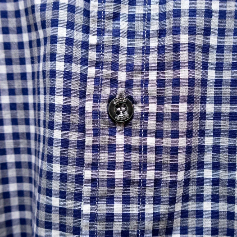 Gucci Men's Slim Fit Gingham Check Dress Shirt Tom Ford Era Blue White Size 42/L